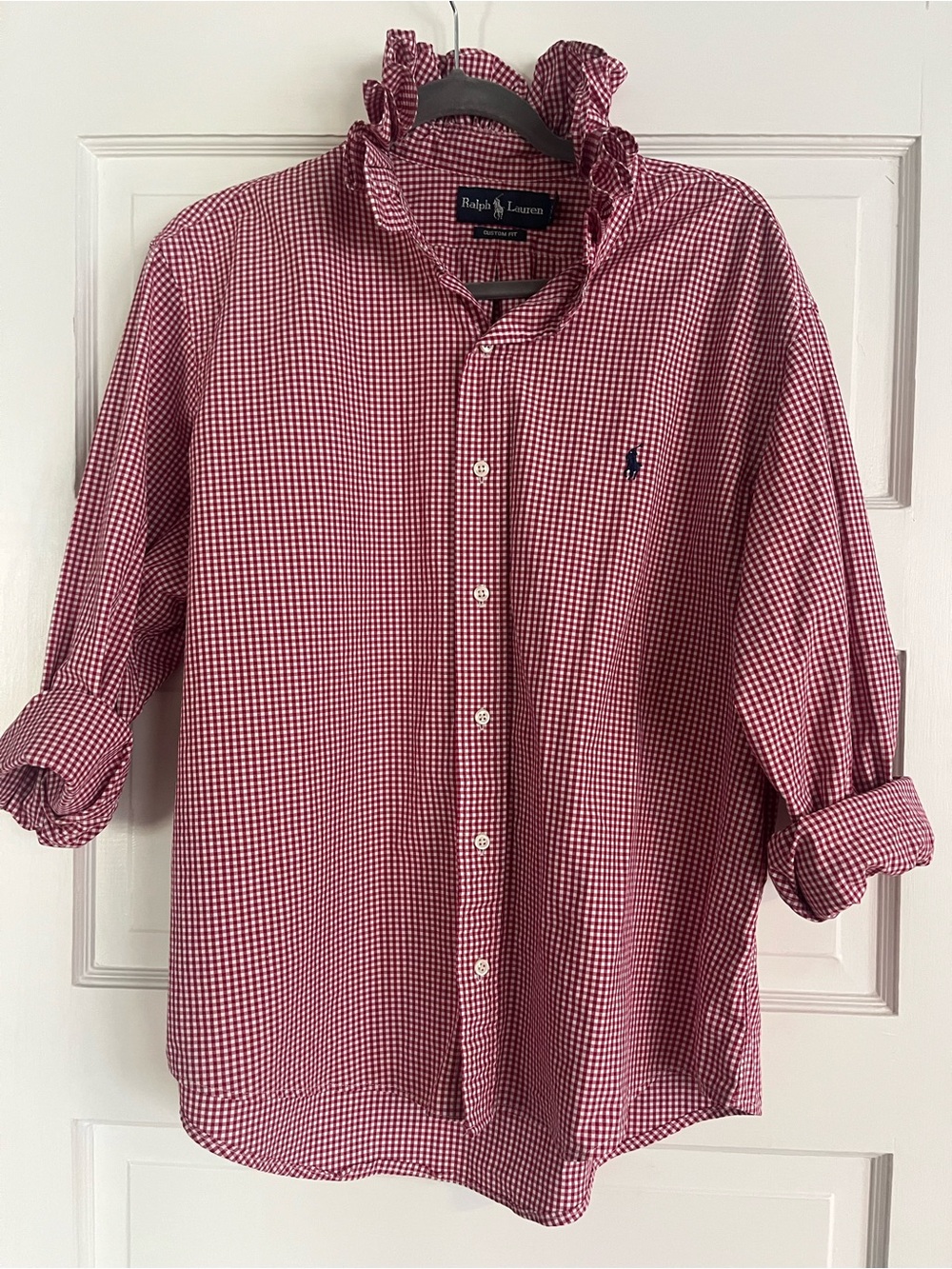 Upcycled One-of-a-Kind Ralph Lauren Red and White Gingham Button-Down Shirt